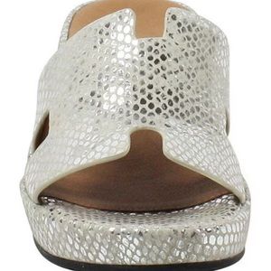 L’ Amour Des Pieds Catiana Snake Print Leather Wedge Slides